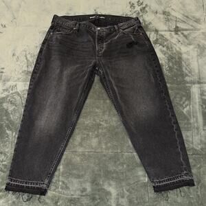 Old Navy High-Rise Slouchy Taper Jeans Women's 18 Black Denim Cotton Distressed